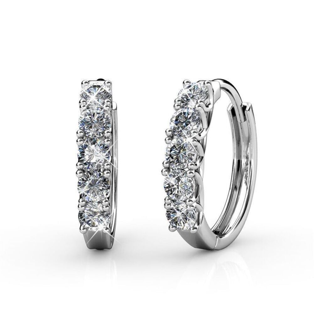 Cate & Chloe Bethany 18k White Gold Plated Hoop Crystal Earrings NEW